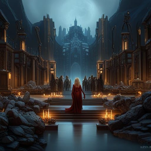 Hades Surrounded by Women: A Matte Painting
