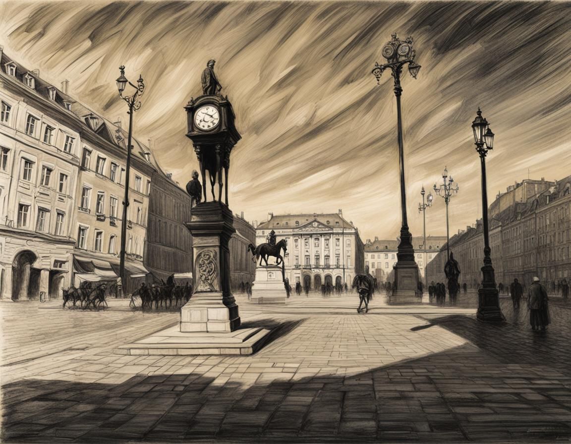 Ban Jelačić Statue in Zagreb: Charcoal Drawing