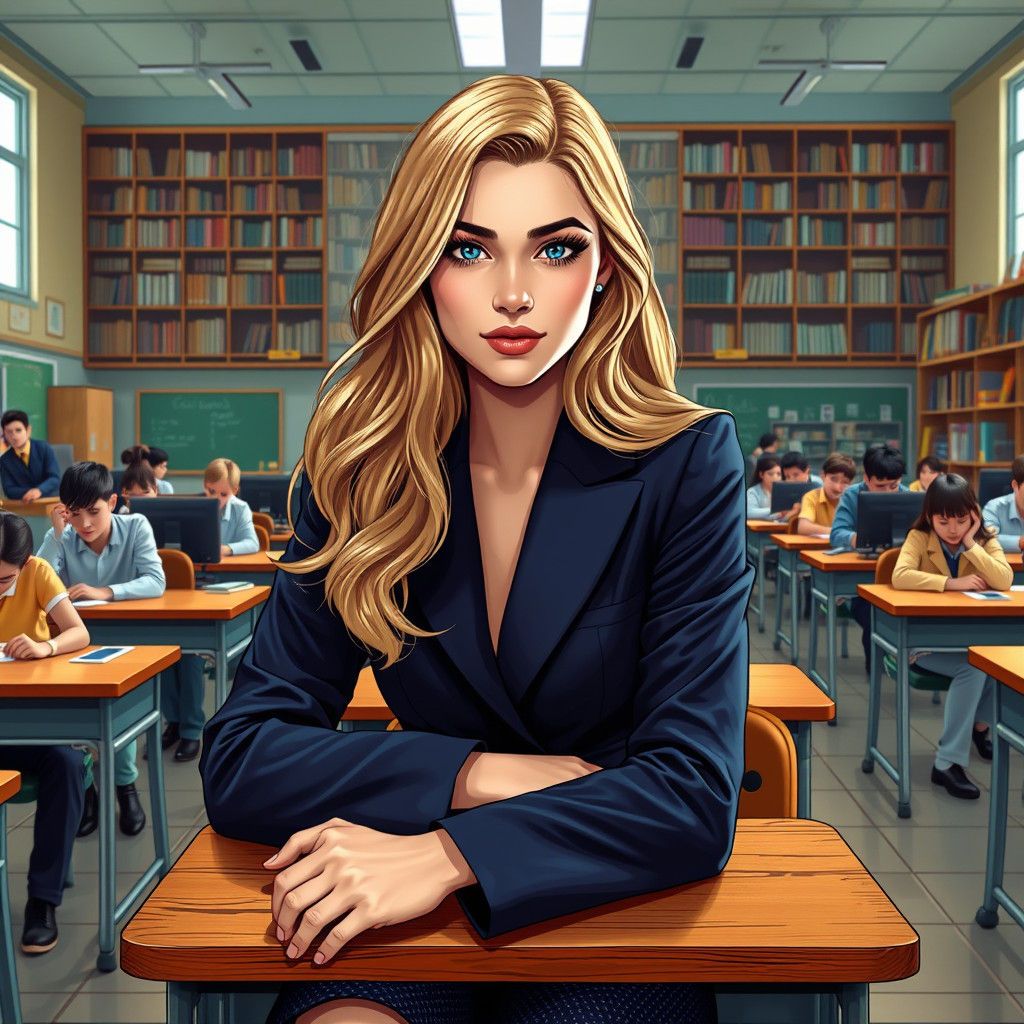 Classroom Scene in Comic Book Style Illustration