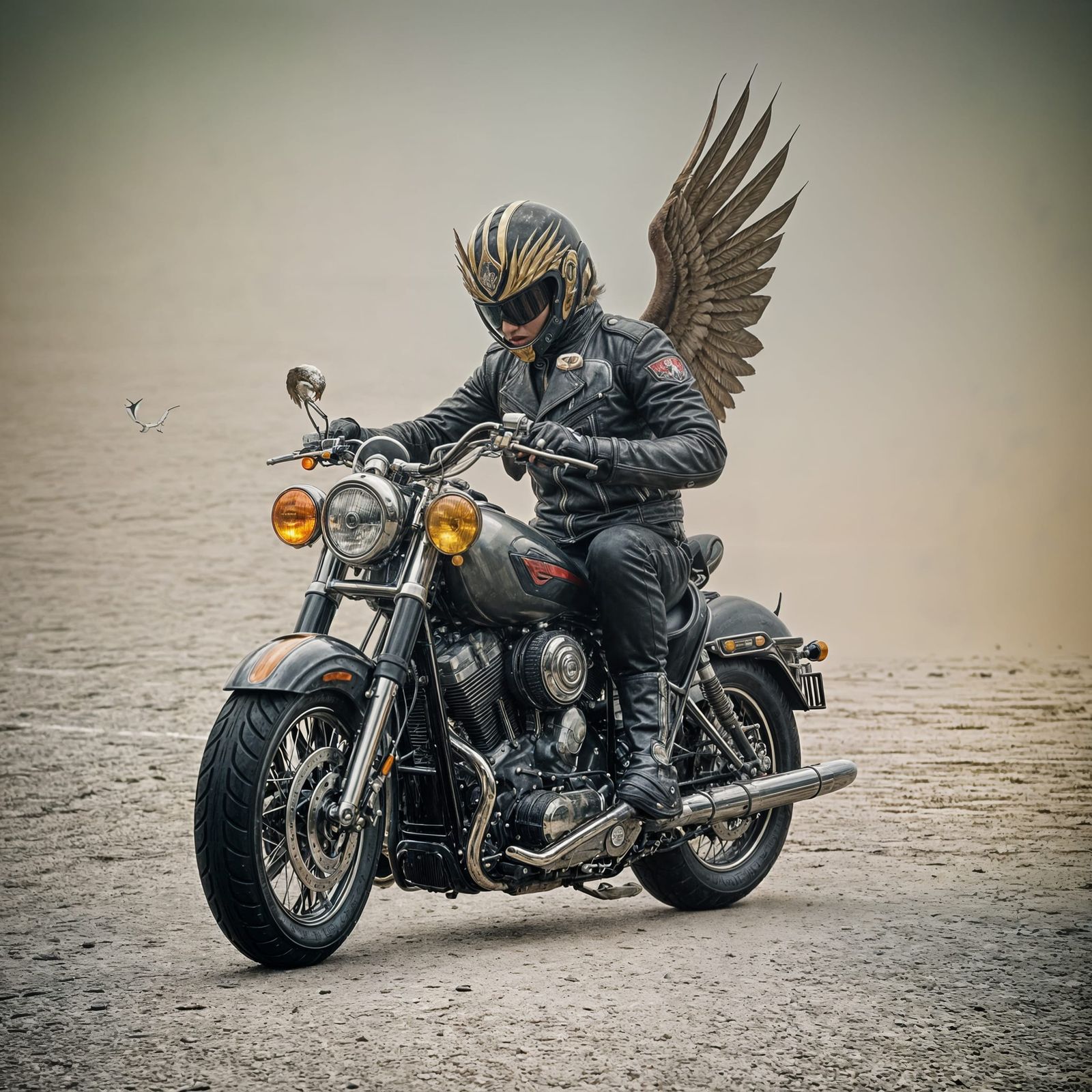 Indonesian Garuda Bird on Harley, Cinematic Style