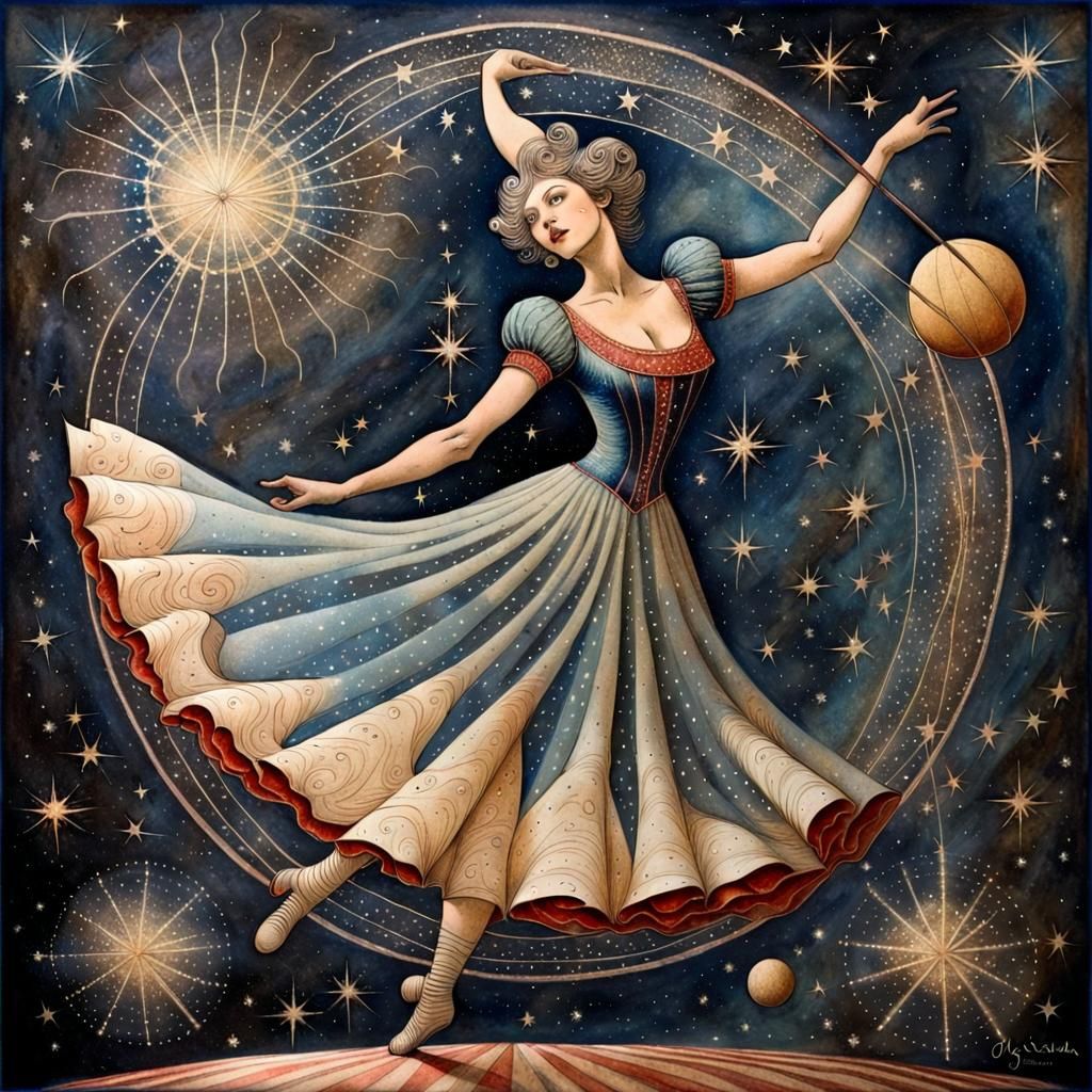 Cosmic Circus Juggler with Sparkling Stars