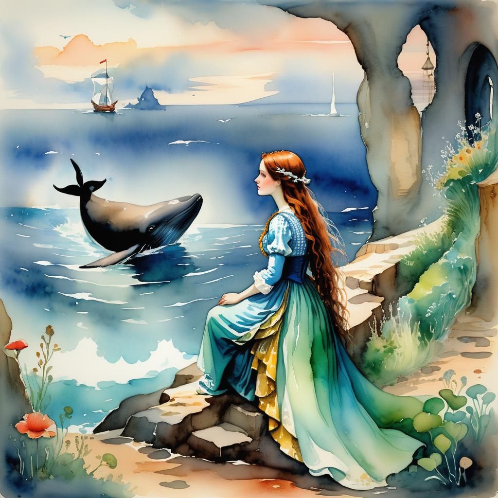 Watercolor, winsome wholesome wench wanders wordlessly watching whispering wondrous whimsical whales. Wall, Werner, Wate...