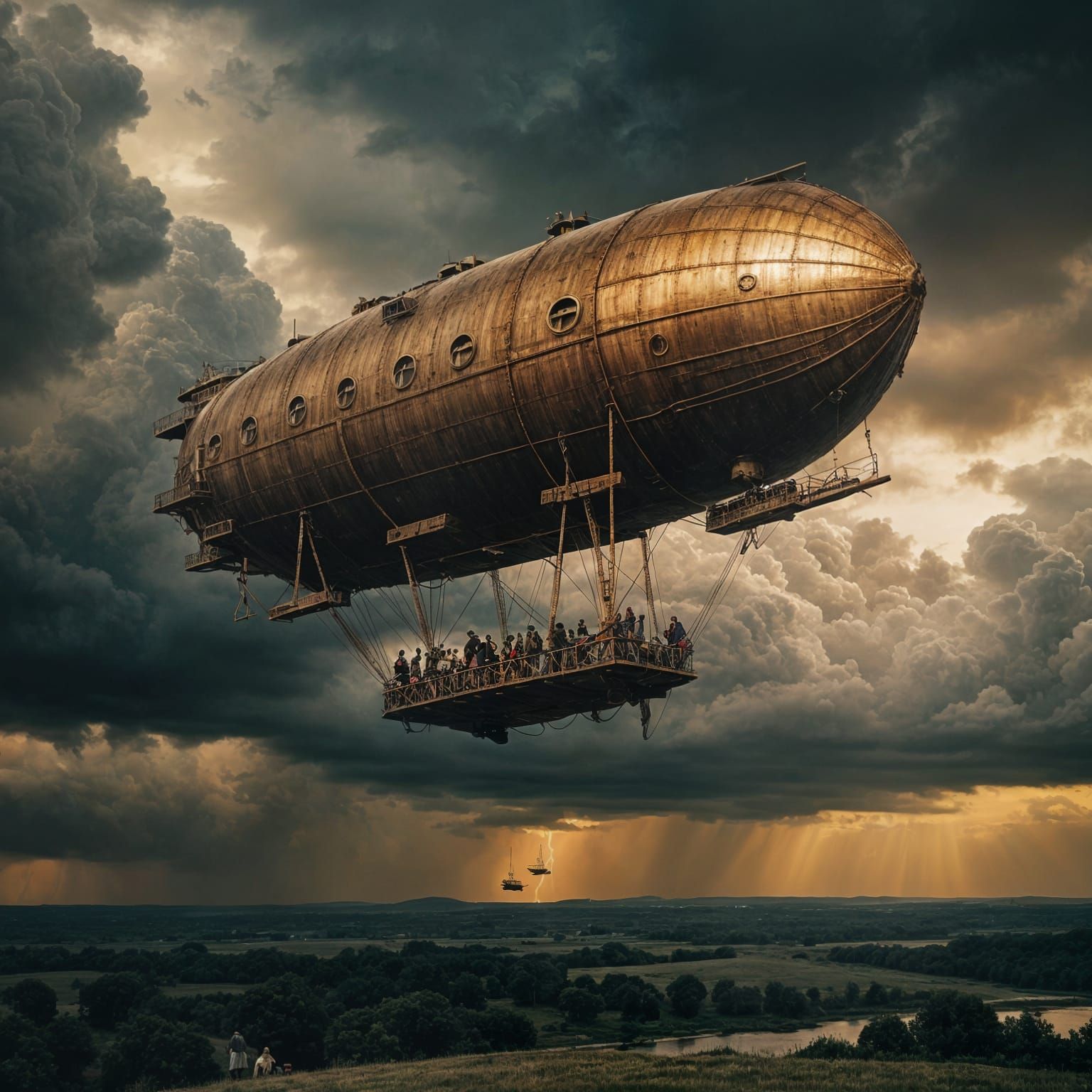Steampunk Airship Soaring Through Stormy Skies
