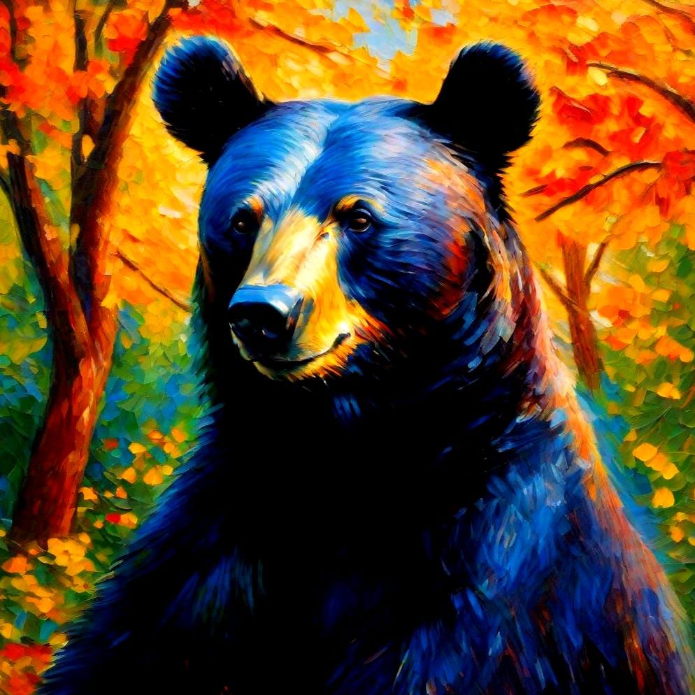 Black Bear in Karate Gi: Expressionist Oil Painting