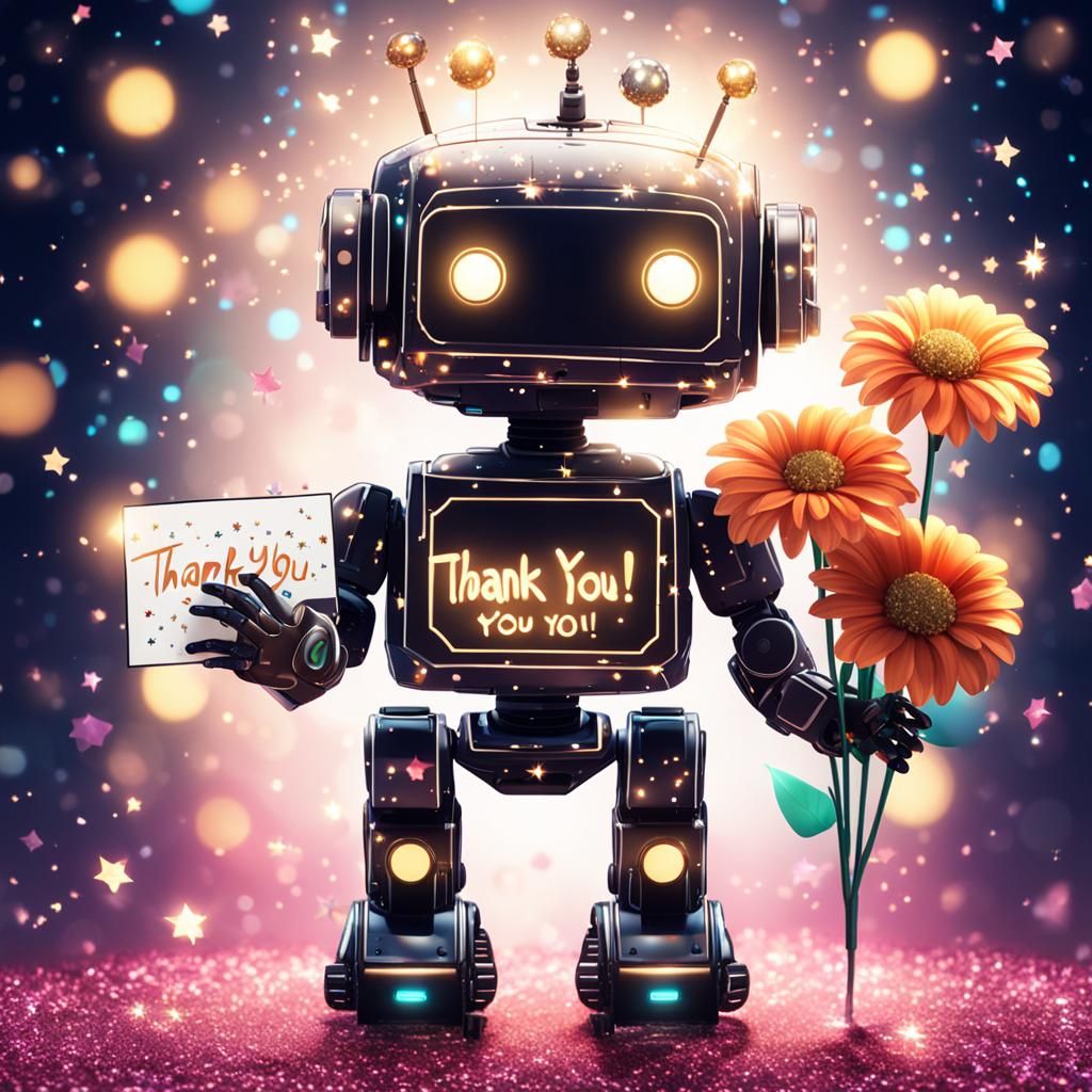 Cute Robot Baby Celebrates with Sparkles