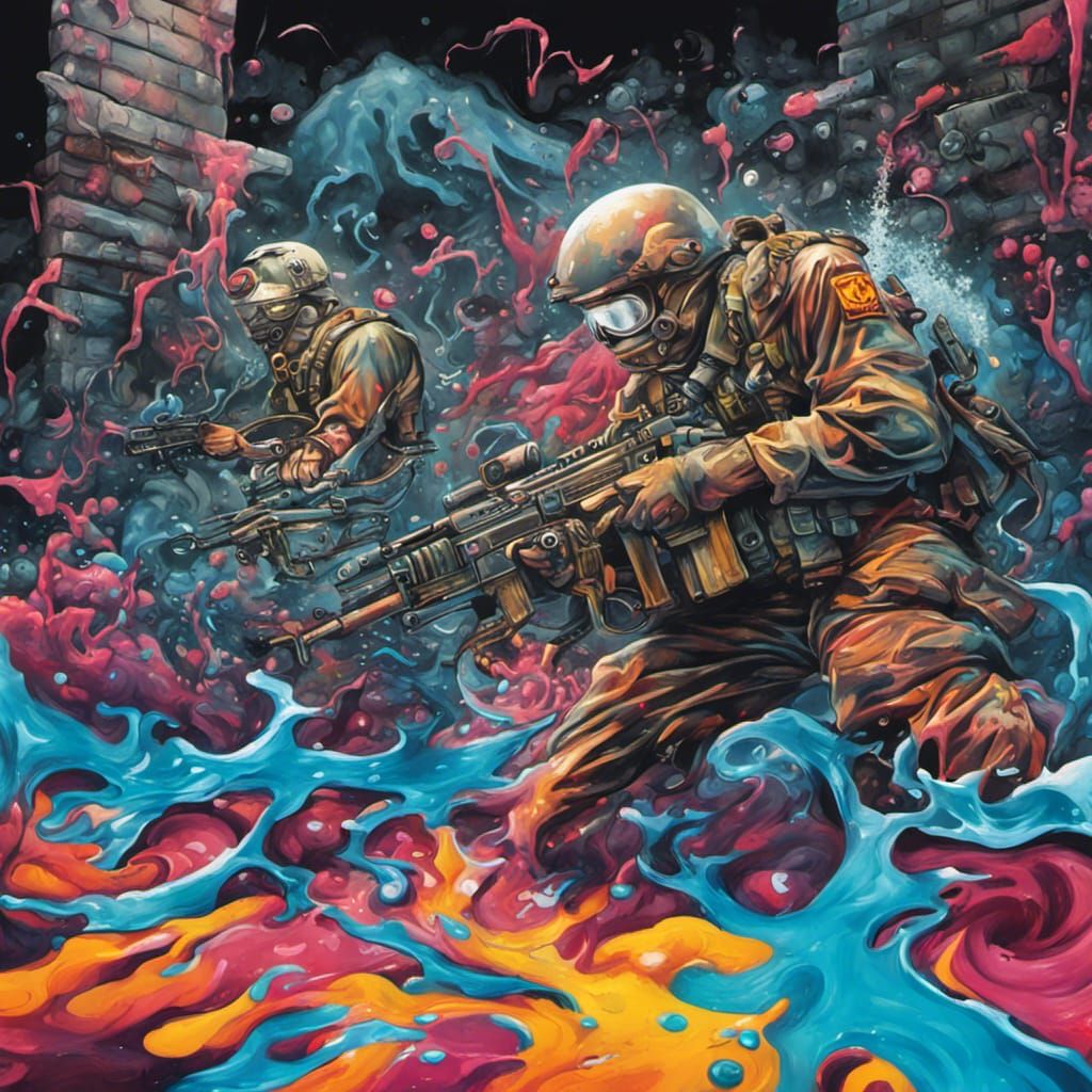 Underwater War in Graffiti Art Style