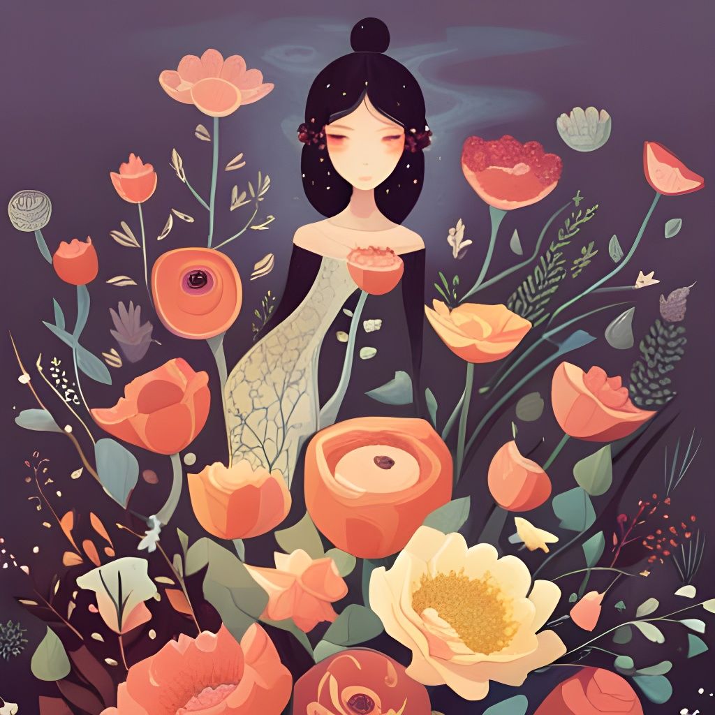 Ornate Floral Illustration in Watercolor Style