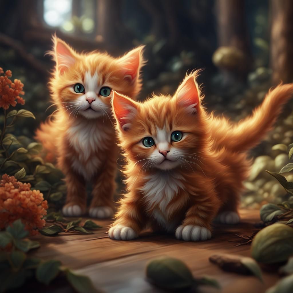 Fluffy Ginger Kittens in Detailed Digital Art