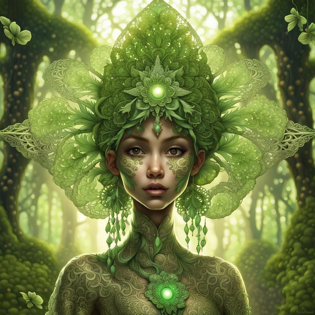 Joyful Druid Baby Dancing in Fractal Forest