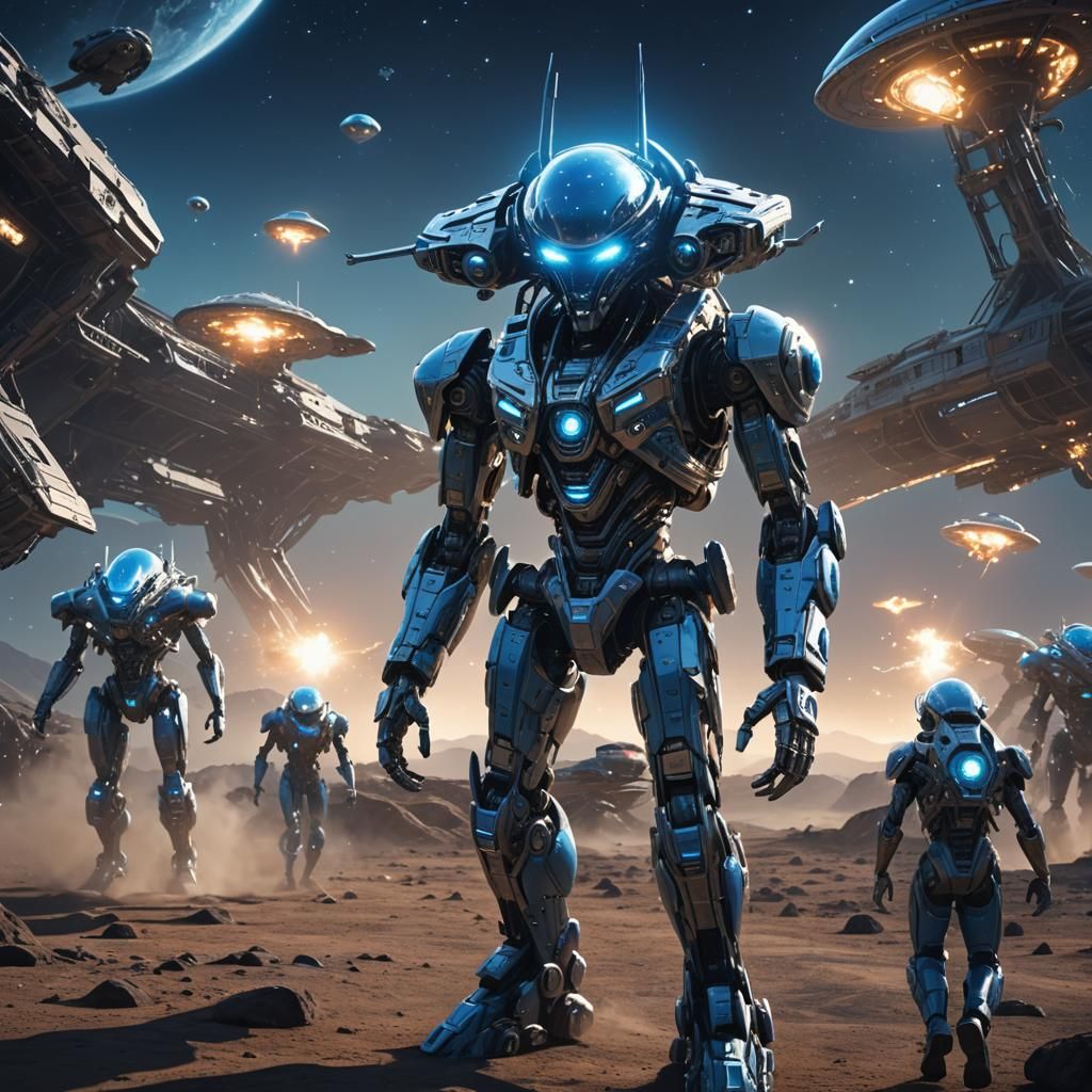 Pleiades Aliens Approaching in a Sci-Fi Landscape