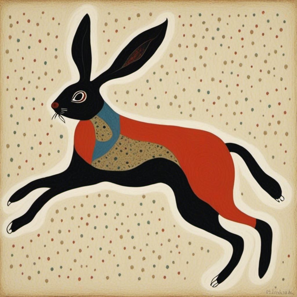 Rabbit Drawing in Bill Traylor Style with Triadic Colors