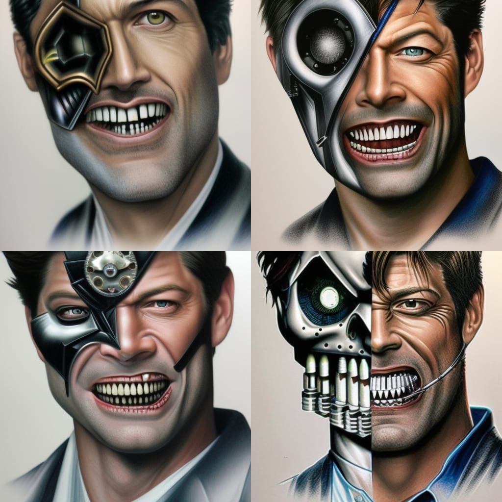 Misha Collins and Two-Face Steampunk Pencil Portrait