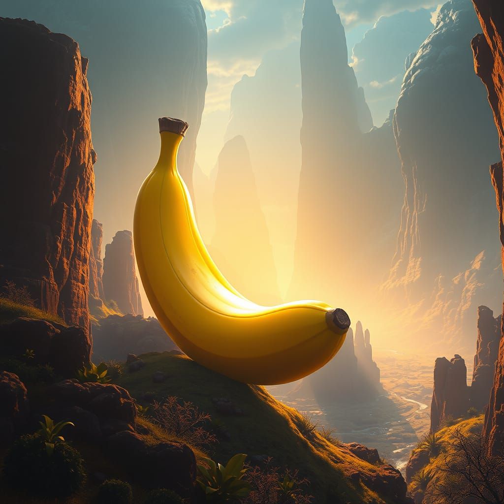 Vibrant Banana in a Dreamlike Fantasy Landscape