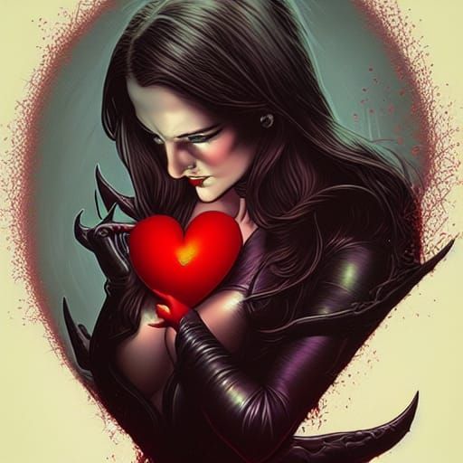 Demon Girl Heart in Comic Book Style