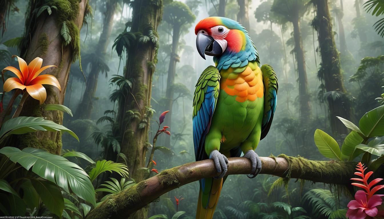 Tropical Parrot in Rainforest Canopy, Rendered in Octane