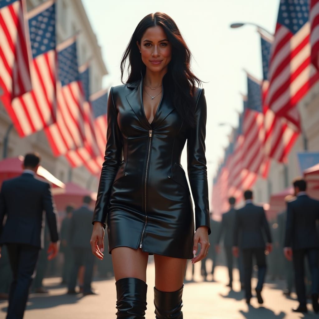 Meghan Markle in Leather Outfit, Syd Mead Style