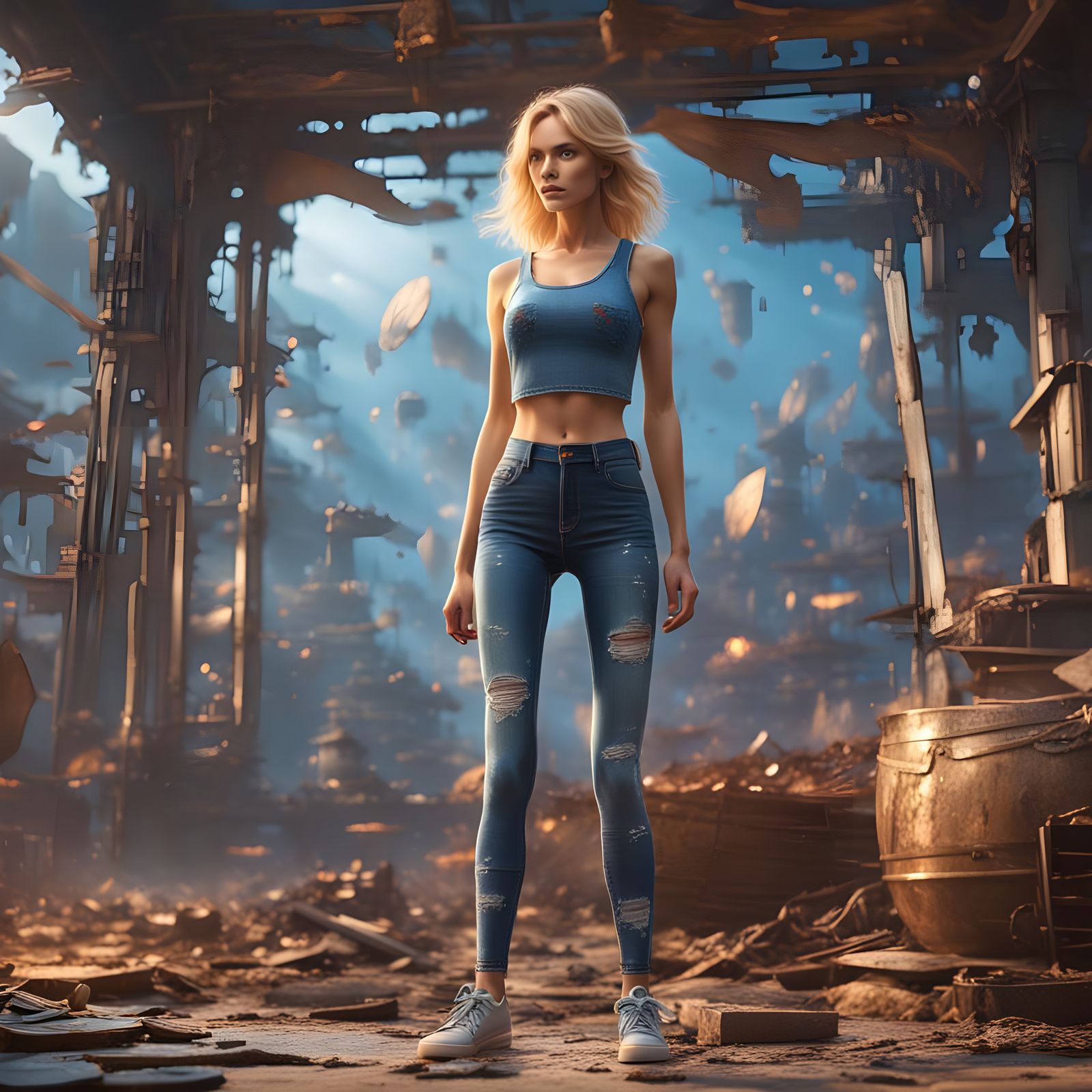 Blonde in Jeans: Detailed Digital Matte Painting