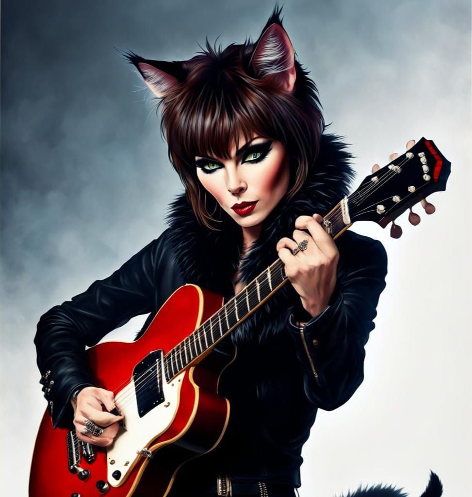 Feline Pat Benatar Rocks Out on Guitar