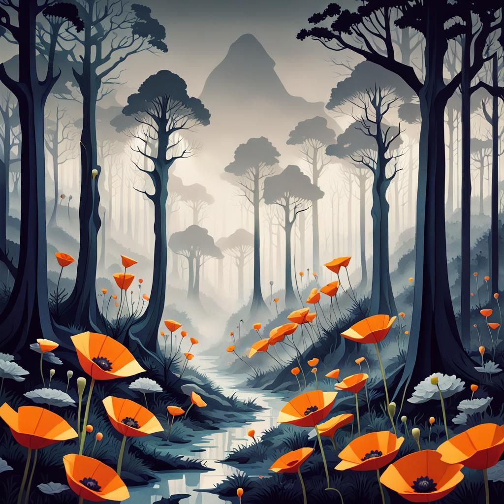 Surreal Forest Landscape in Roger Dean Style