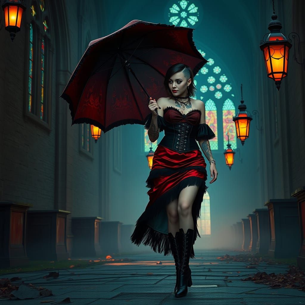 Ethereal Gothic Siren in Ruined Victorian Church