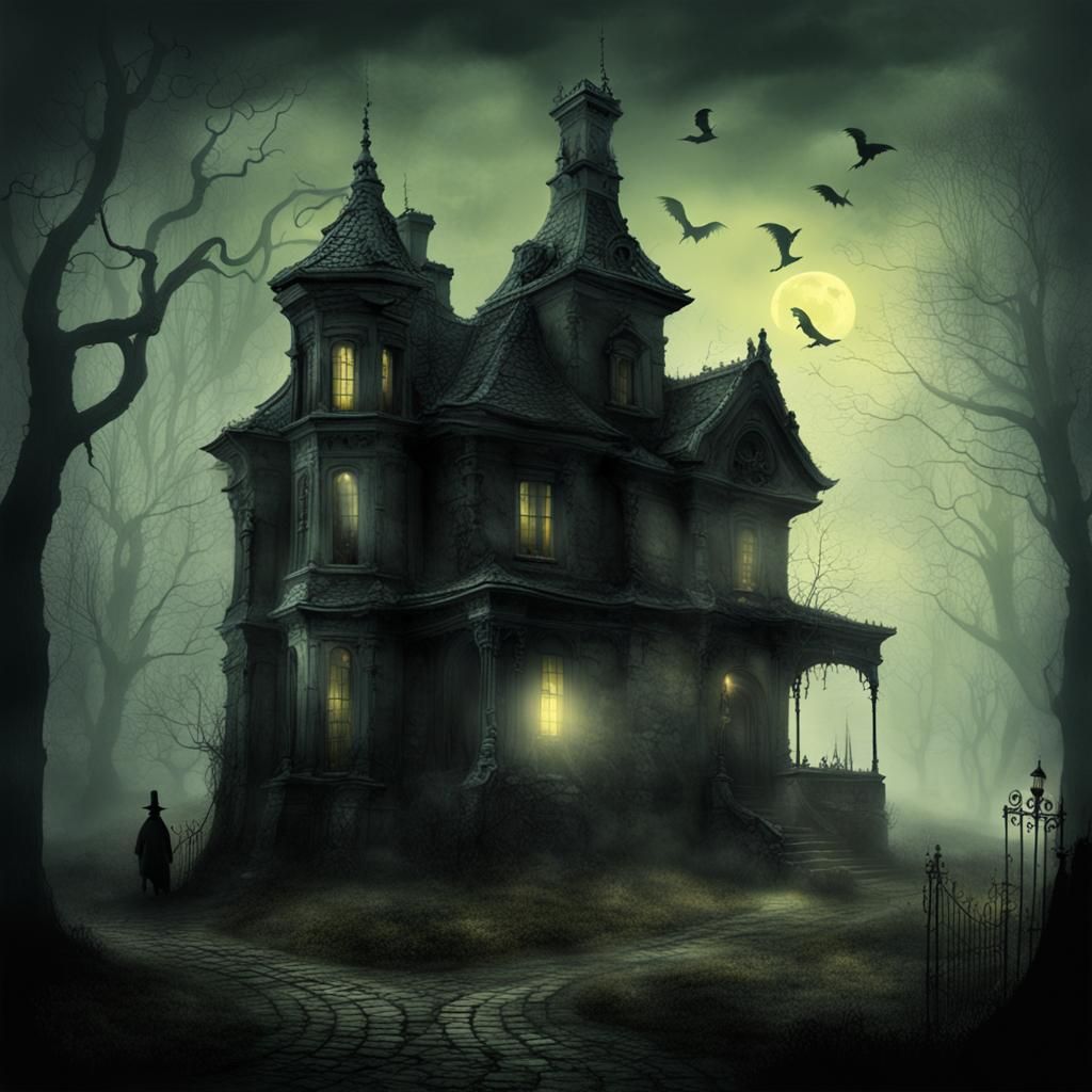 Charming Haunted House with Ethereal Mist