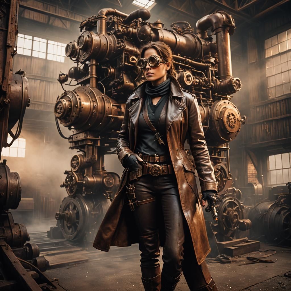 Lara Croft in Steampunk Warehouse, Frazetta Style