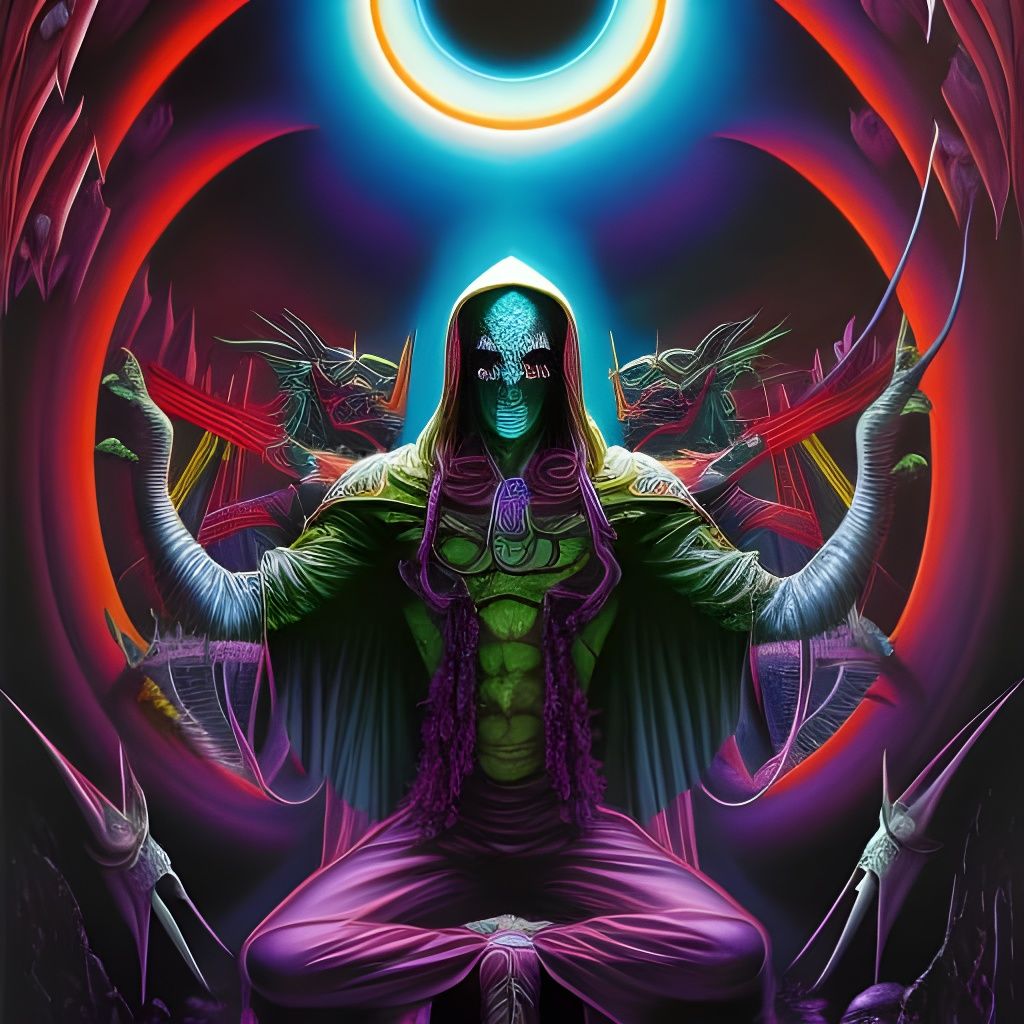 Eerie Necromancer Concept Art in Psychedelic Horror Style