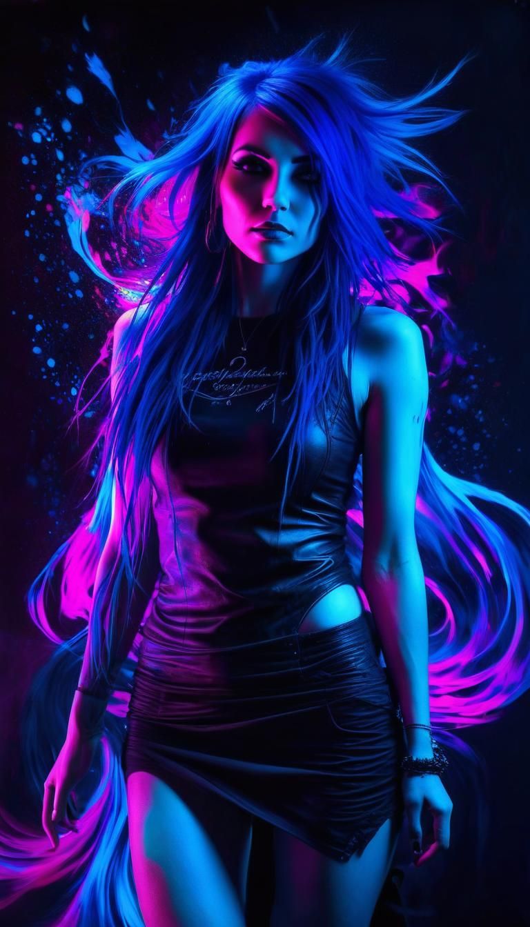 Ethereal Neo-Romantic Emo Goddess in Neon Noir Impressionism