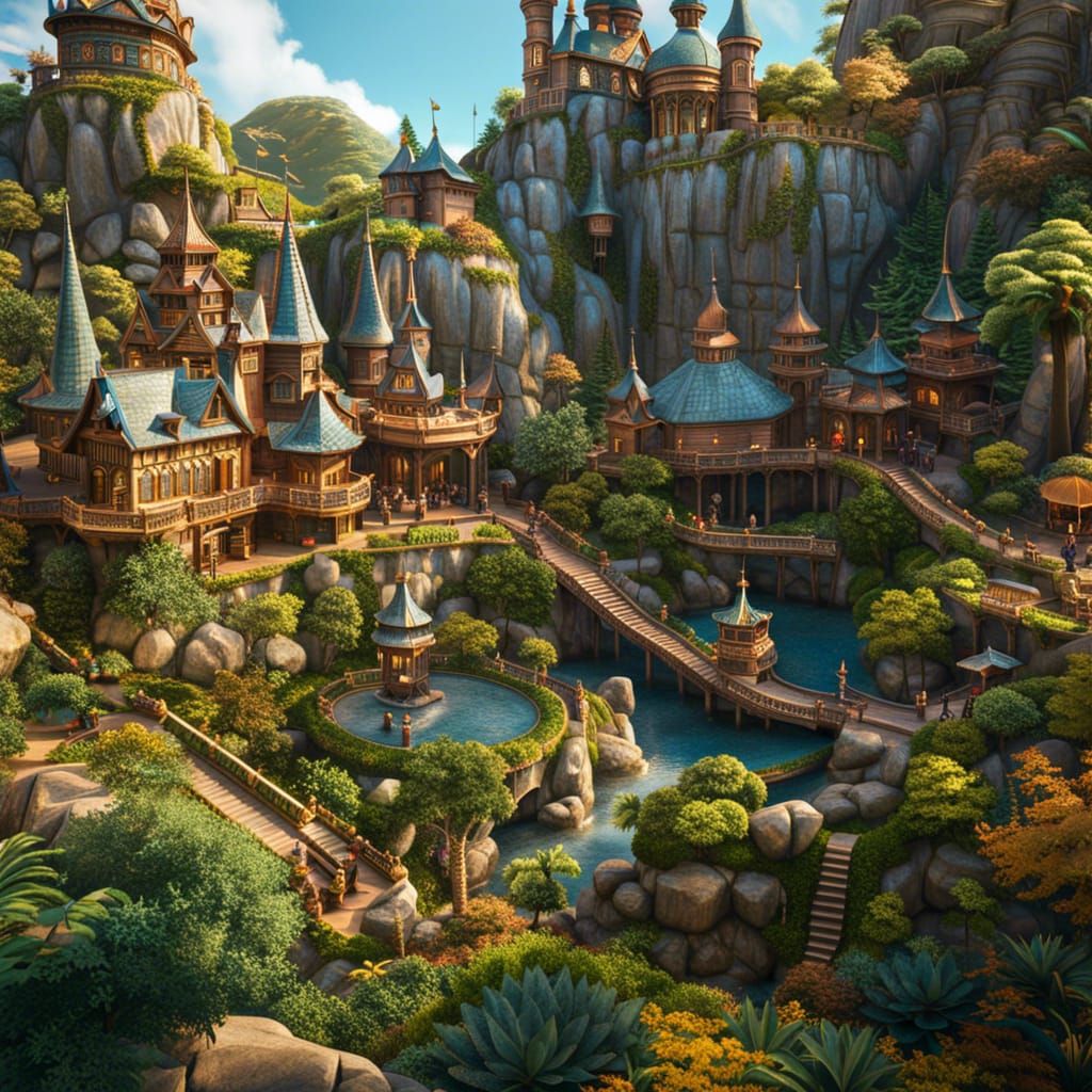 Magical Kingdom with Enchanted Castles: Digital Illustration