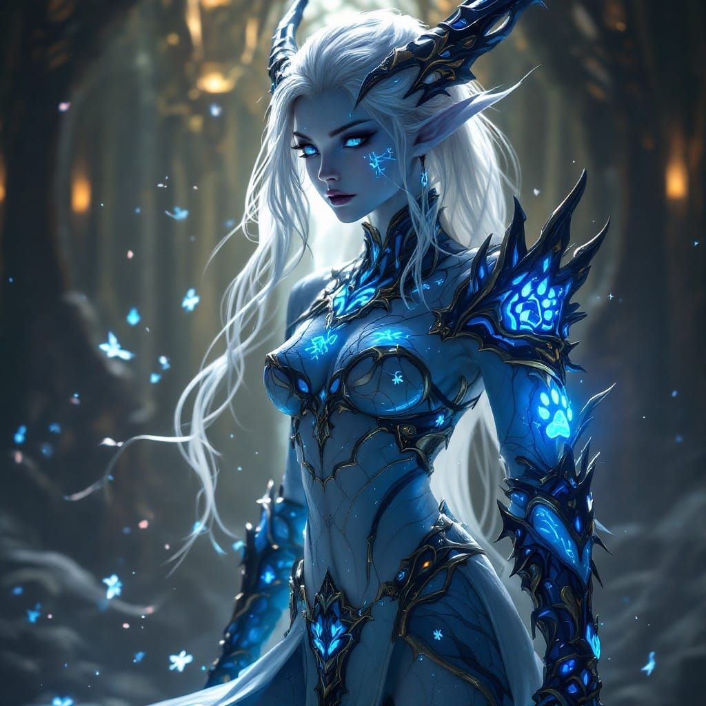 Ethereal Dragonfolk Warrior in Cyberpunk Plate Armor