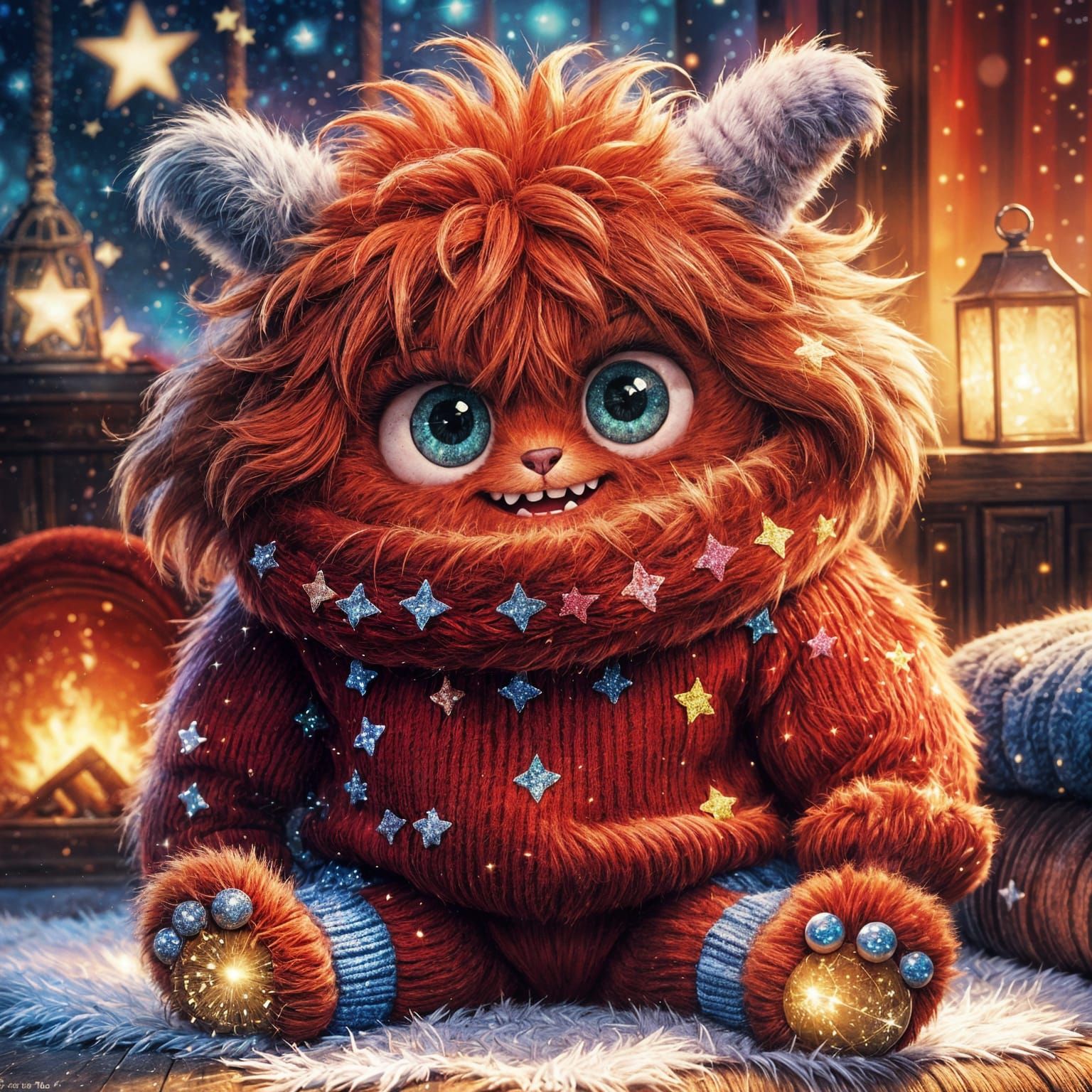 Adorable Furry Monster in Red Jumper