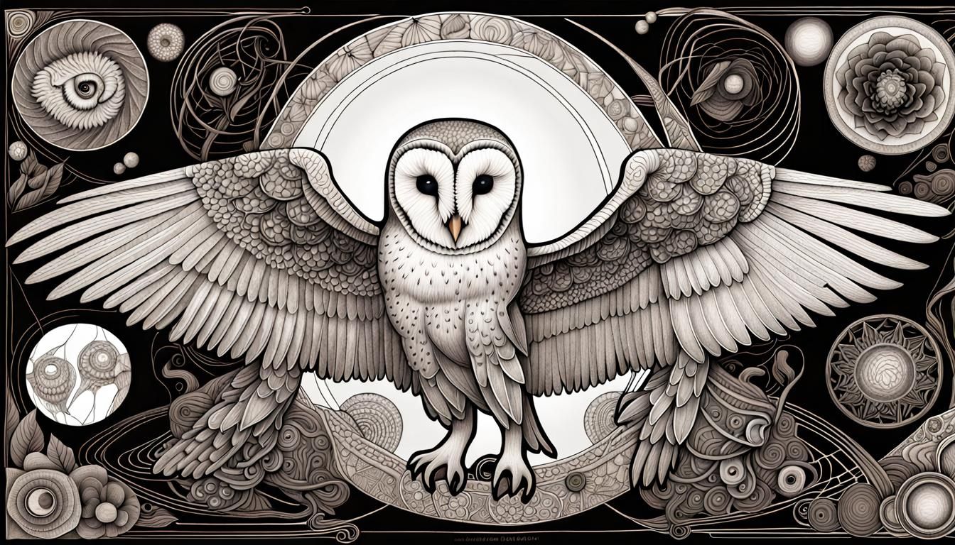 Fractal Owl with Geometric and Zodiacal Elements