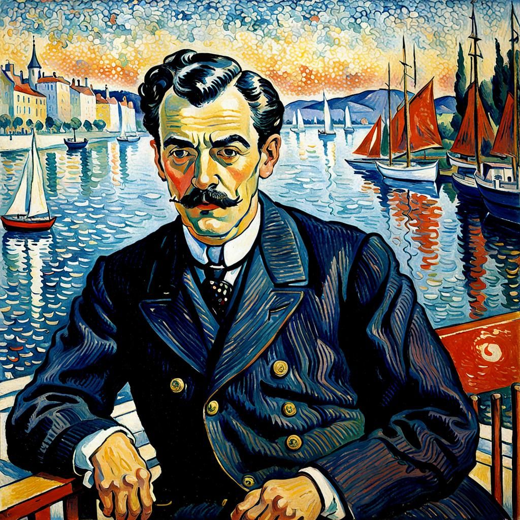 Félix Fénéon Portrait in Pointillist Style