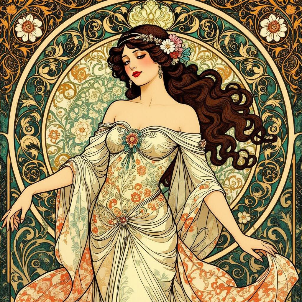 Elegant Woman in Art Nouveau Style
