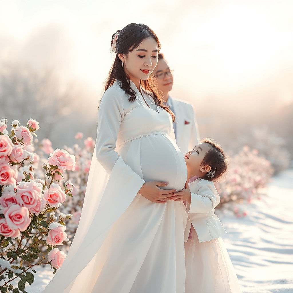 Winter Family Portrait in Korean Art Style