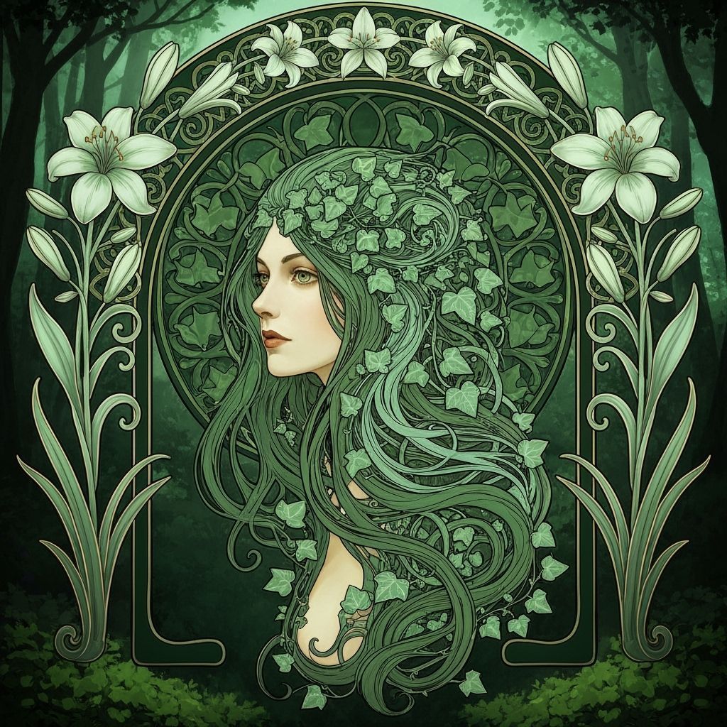 Woman's Hair Transforms Into Ivy in Art Nouveau Style