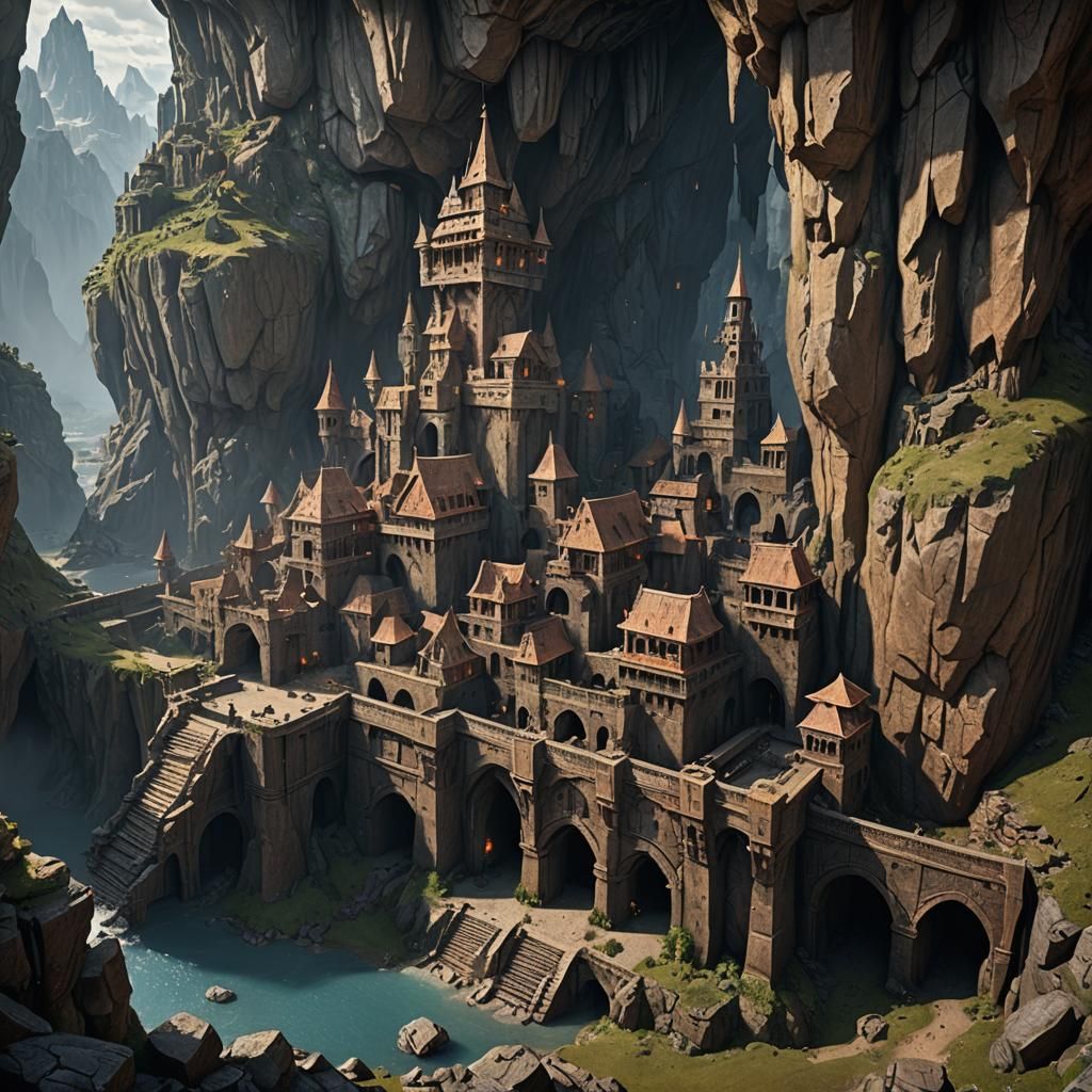 Dwarven Fortress City in Underground Cave