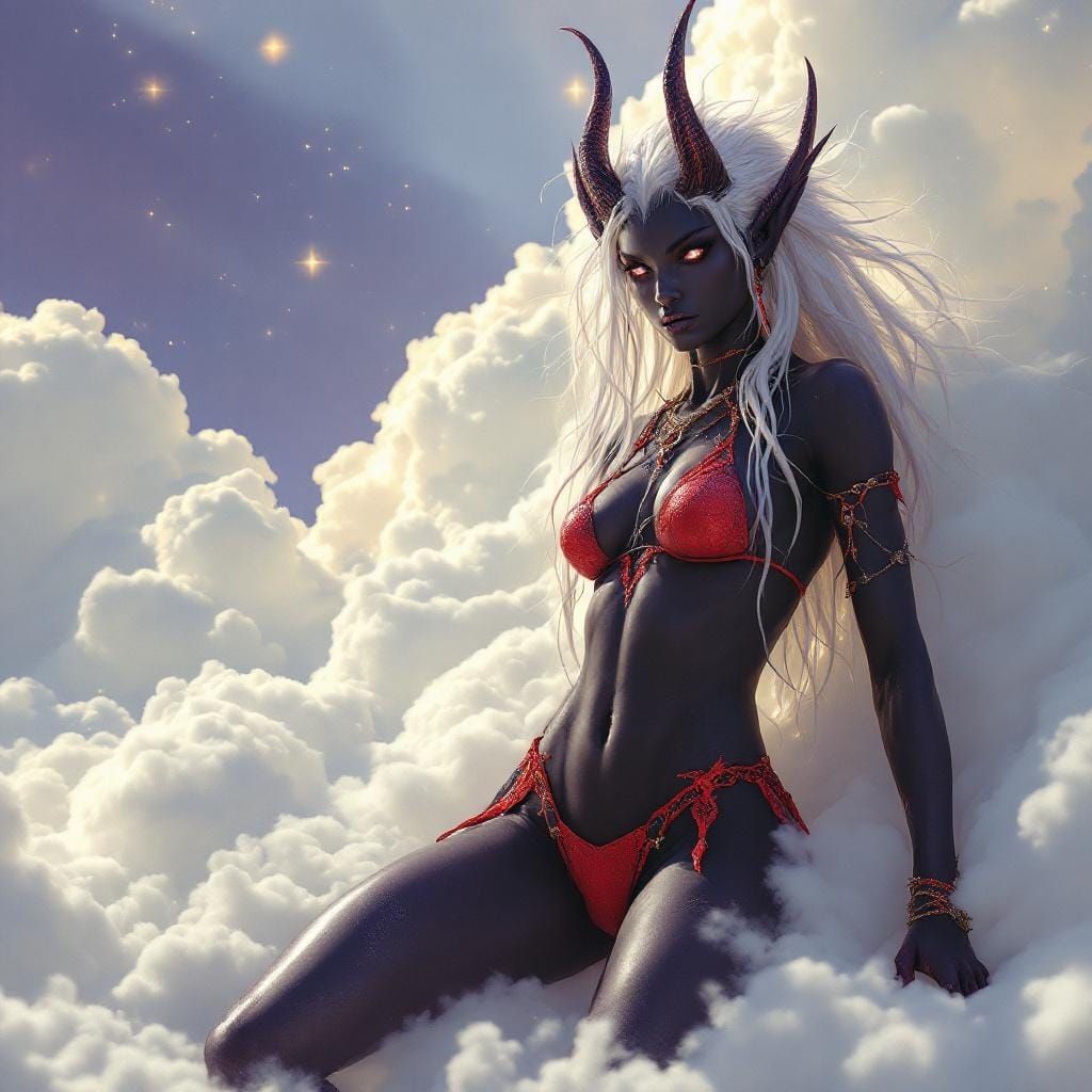 Drow Elf in Red Bikini, Dark Fantasy Style
