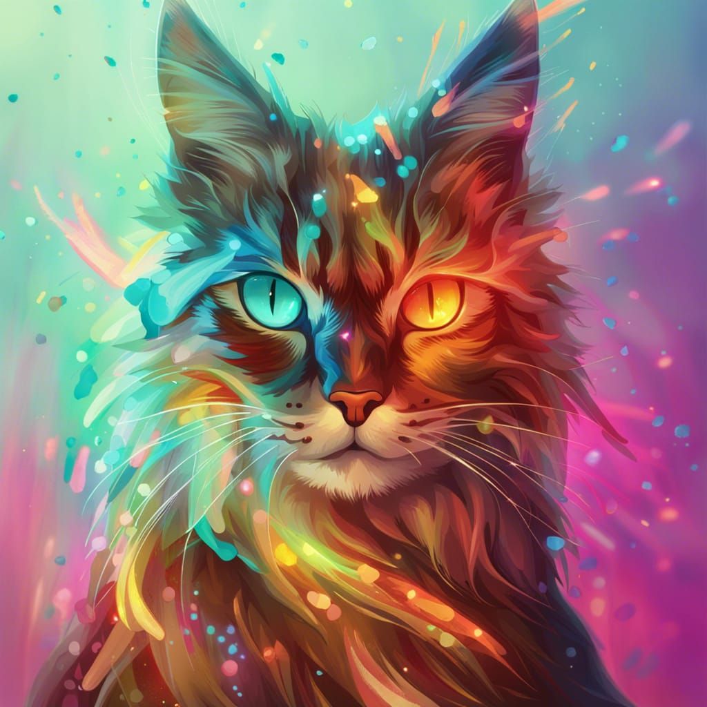 Fireworks Cat Concept Art in Vivid Colors