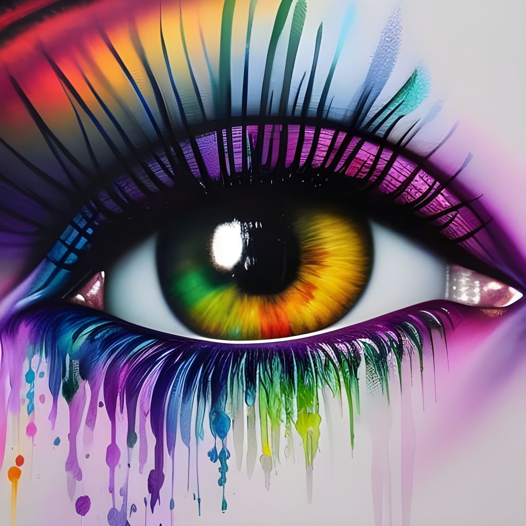 Watercolor Eye with Dripping Paint in Romantic Style