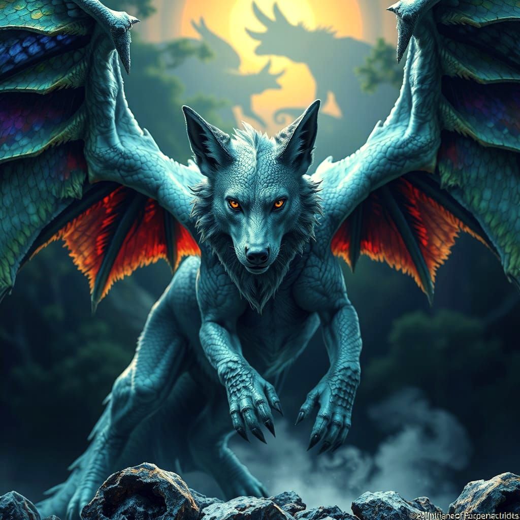 Dragon Wolf Hybrids in Mythical Style