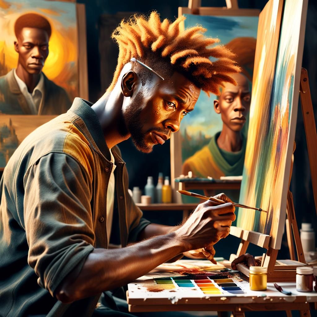 African American Artist at Work: Photorealistic Digital Pain...