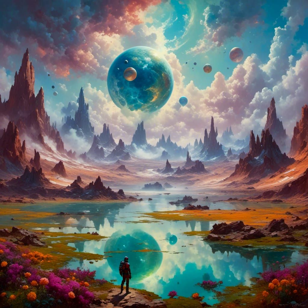 Martian Lake with Fantasy Flowers, Matte Painting