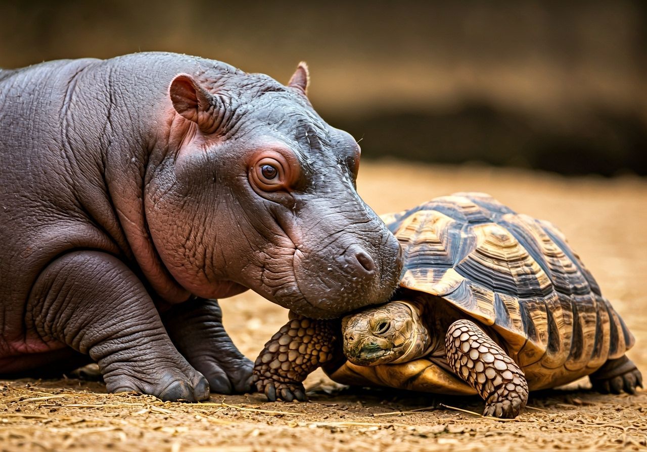 Baby Hippo and Tortoise Cuddle in Kenya Sanctuary