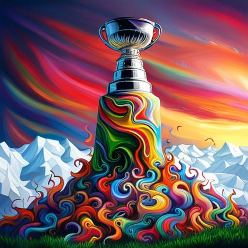 The Stanley Cup sitting on a hilltop.