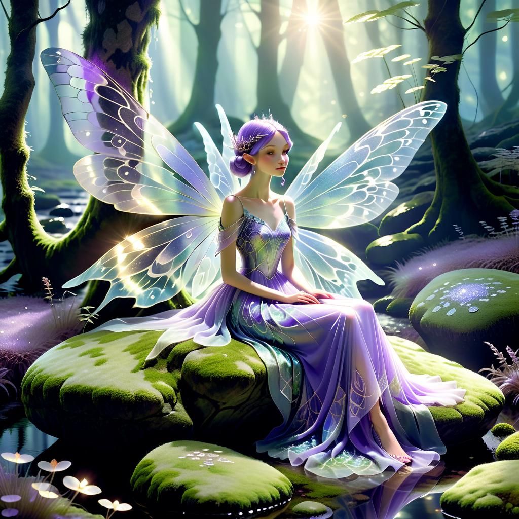 Enchanting Fairy with Iridescent Wings in Forest