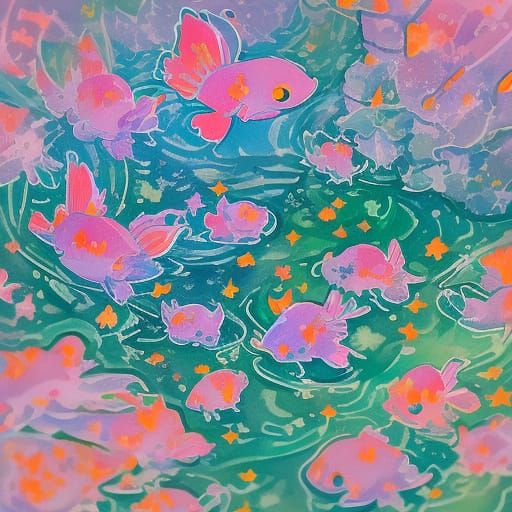 Axolotl in Vibrant Water Scene, Inspired by Hayao Miyazaki