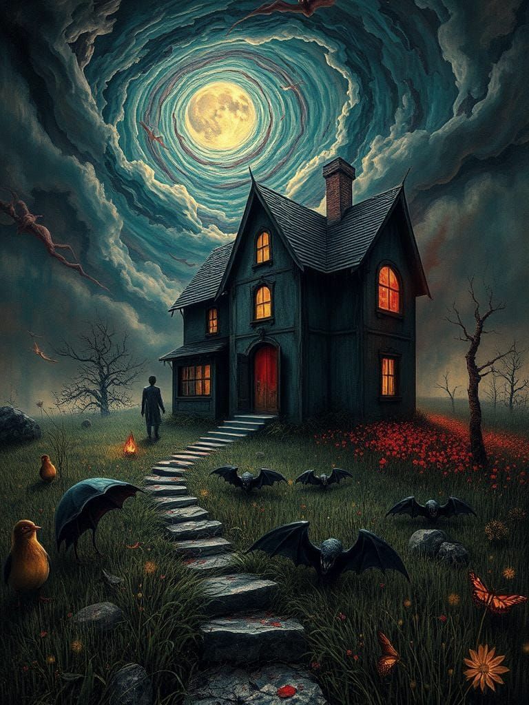 Eerie Haunted House in Surreal Expressionist Style
