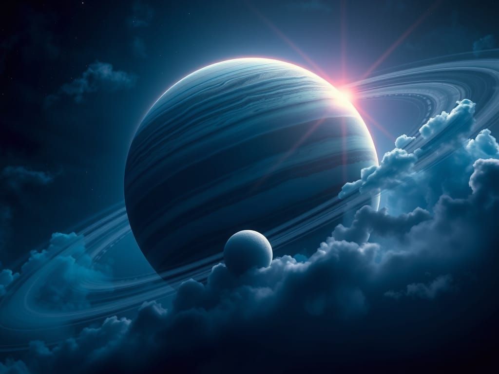 Majestic Neptune with Naiad Moon in Ethereal Atmosphere