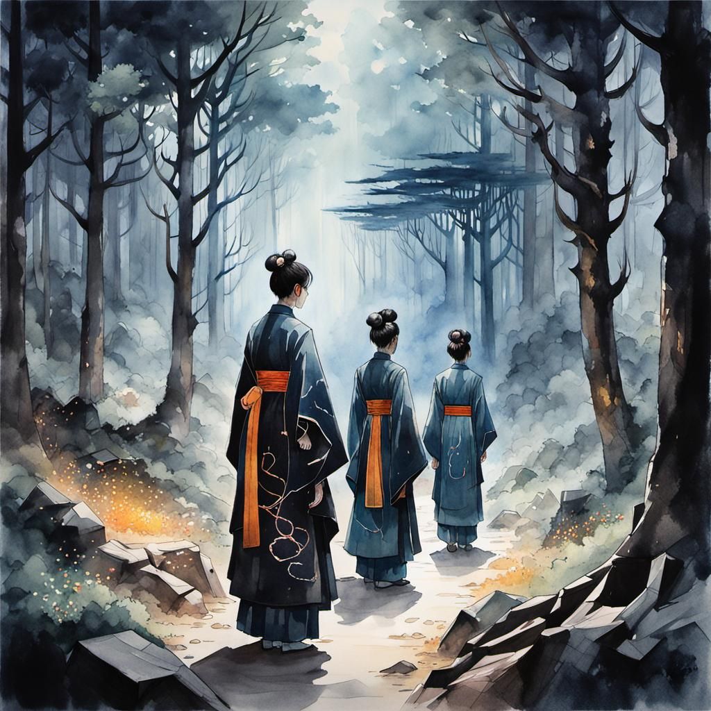 Interconnected Human Lifeforms in Retrowave Forest